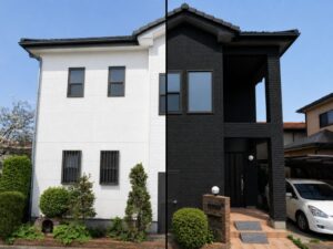 白と黒、外壁色の対比